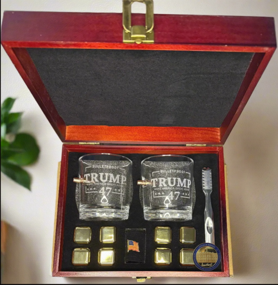 Limited Ediition Bullet Whiskey Glass Set Gift Box with Cherry Wood Box - Packin Patriot Merch