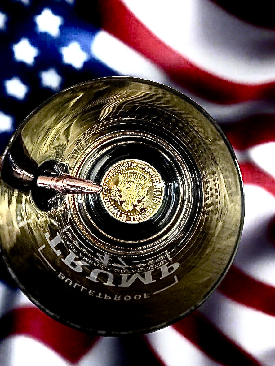 Limited Ediition Bullet & Coin Embedded Whiskey Glass Set Gift Box with Cherry Wood Box - Packin Patriot Merch