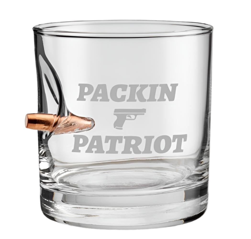 Packin Patriot Bullet-Embedded Whiskey Glass – 11 oz - Packin Patriot Merch