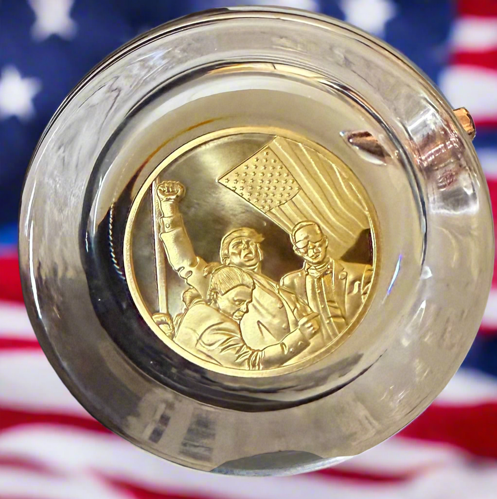 Limited Ediition Bullet & Coin Embedded Whiskey Glass Set Gift Box with Cherry Wood Box, Trump glass, trump memorabilia coin , trump, whiskey glass, Christmas gift, maga gift, trump whiskey glasses , unique whiskey glass,