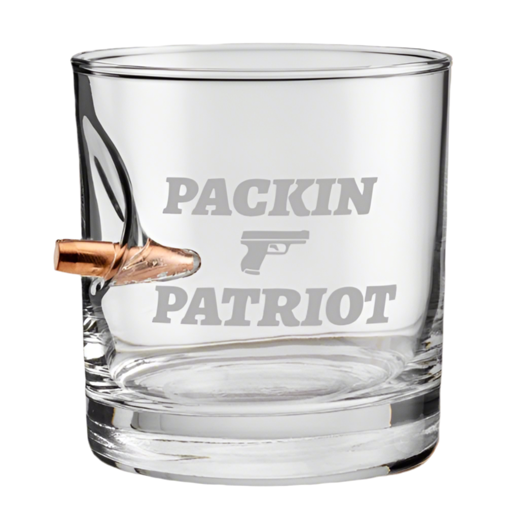 Packin Patriot Bullet-Embedded Whiskey Glass – 11 oz - Packin Patriot Merch