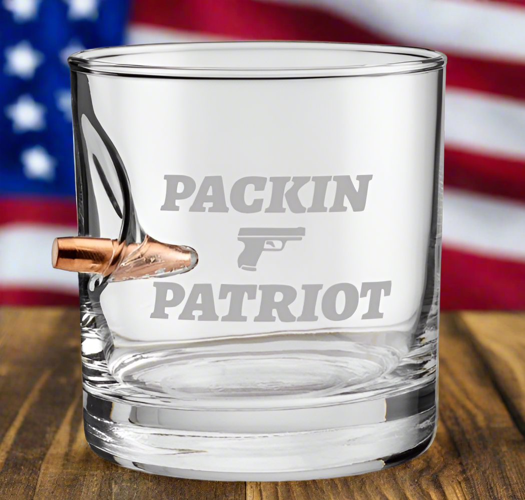 Packin Patriot Bullet-Embedded Whiskey Glass – 11 oz - Packin Patriot Merch