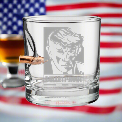 Trump Mugshot Bulletproof Whiskey Glass (Free Bulletproof Poker Chip with purchase)