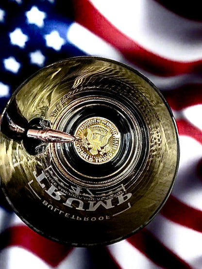 Limited Ediition Bullet & Coin Embedded Whiskey Glass Set Gift Box with Cherry Wood Box - Packin Patriot Merch