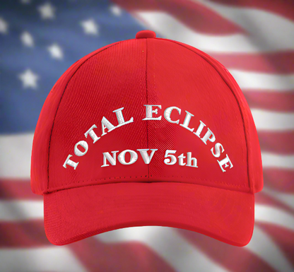 Trump Total Eclipse Red Embroidered Baseball Cap (Free Poker Chip with purchase)