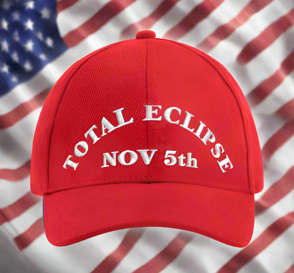 Trump Total Eclipse Red Embroidered Baseball Cap (Free Poker Chip with purchase)