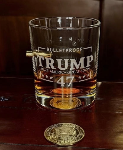 Whiskey Glass Set Gift Box- Memorabilia Coin Embedded Whiskey Glass Set Gift Box with Cherry Wood Box