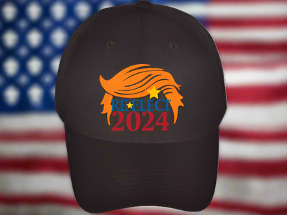 Trump Re-elect Black Embroidered Baseball Cap (Free Poker Chip with purchase)