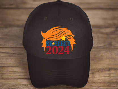 Trump Re-elect Black Embroidered Baseball Cap (Free Poker Chip with purchase)