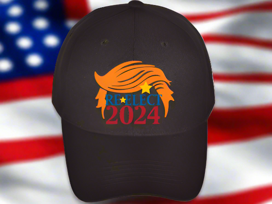 Trump Re-elect Black Embroidered Baseball Cap (Free Poker Chip with purchase)