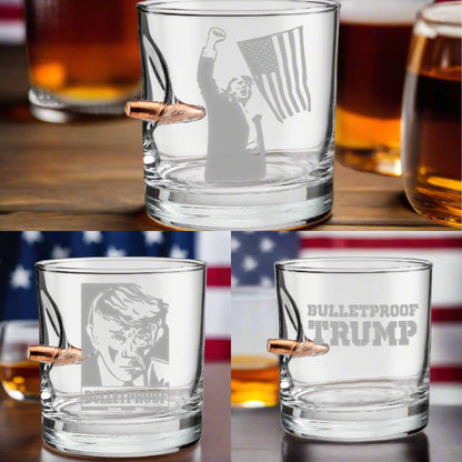 Set of Three Whiskey Glasses, One of Each Design (3 Free Bulletproof Poker Chips with purchase)