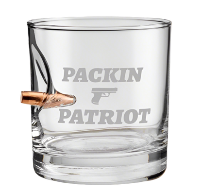 Packin Patriot Bullet-Embedded Whiskey Glass – 11 oz - Packin Patriot Merch