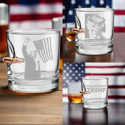 Set of Three Whiskey Glasses, One of Each Design (3 Free Bulletproof Poker Chips with purchase)