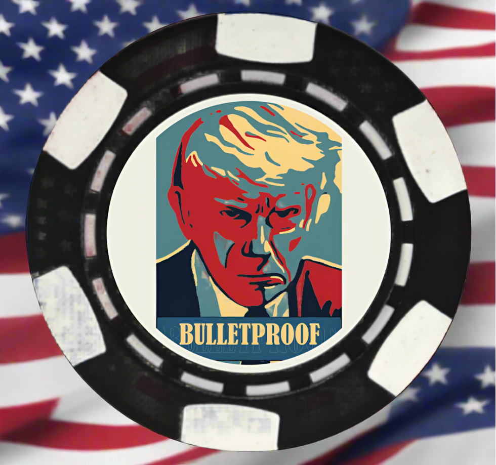 Trump Mugshot Bulletproof Whiskey Glass (Free Bulletproof Poker Chip with purchase)