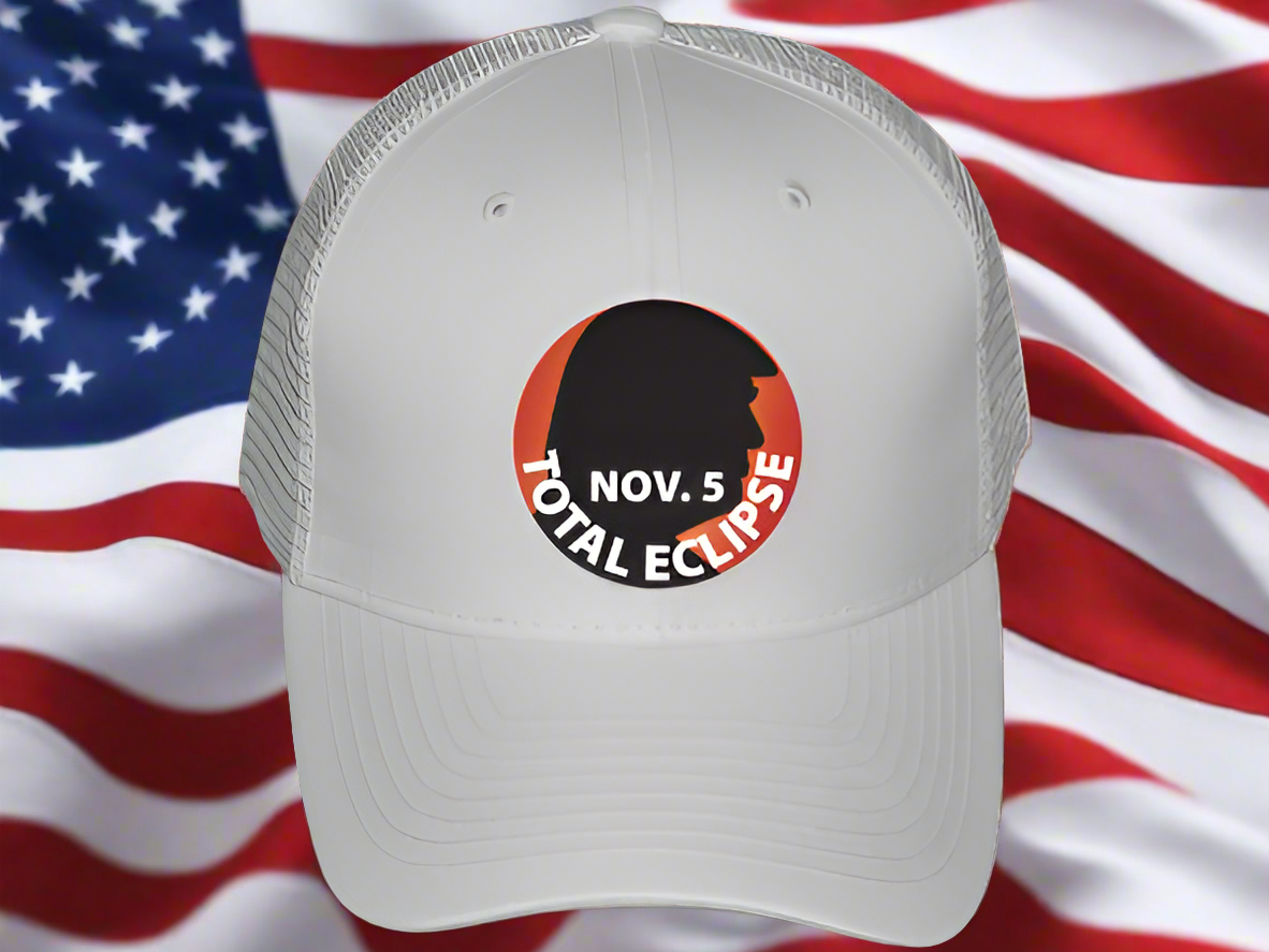 Trump Total Eclipse White Embroidered Baseball Cap (Free Poker Chip with purchase)