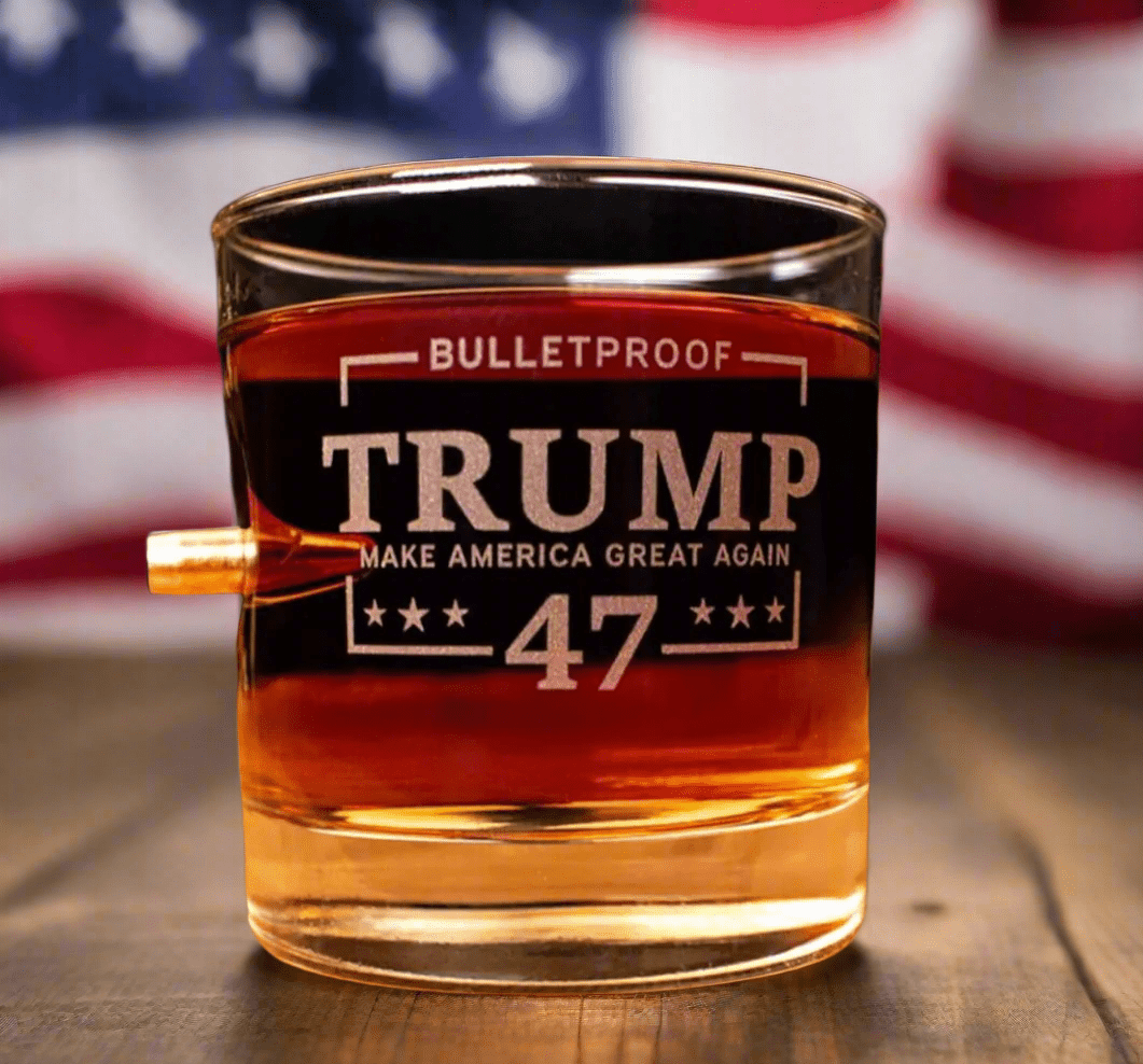 Trump 47 bulletproof whiskey glass packin patriot merch